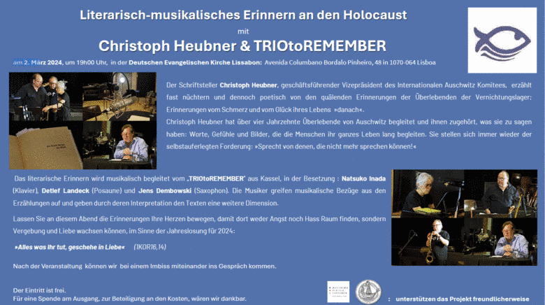 Zaproszenie Niemieckiej Parafii Ewangelickiej w Lizbonie na literacko-muzyczne upamiętnienie Holokaustu. Zdjęcie: DEKL